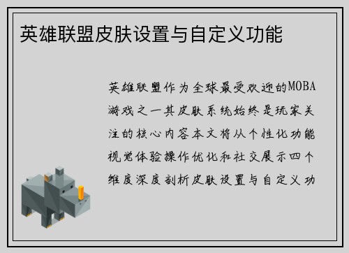 英雄联盟皮肤设置与自定义功能